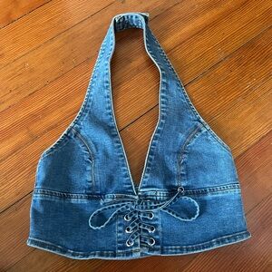 Superdown Britney lace up denim halter top